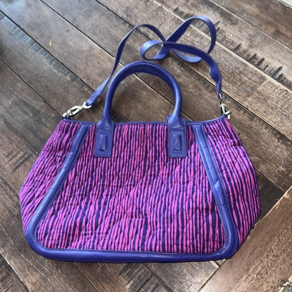 VERA BRADLEY "Impressionista Stripe" Trapeze Satchel Pink & Purple - Picture 2 of 8